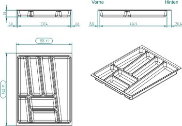 Лоток для столових приборів ORGA-BOX II для шухляди Nobilia 45 см, сріблястий, 462x355 мм