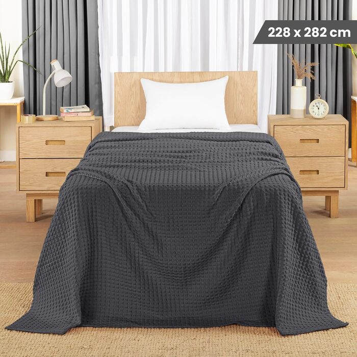 Вафельна літня ковдра Utopia Bedding з 100% бавовни, антрацит, 228x228 см