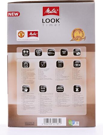 Кавоварка Melitta Look Timer з таймером, крапельна, 10 чашок, біла, скляна колба