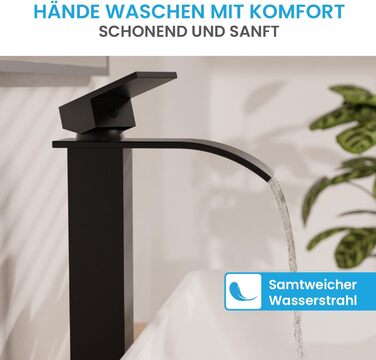 Змішувач для ванної кімнати Bächlein Tamina Waterfall в чорному матовому кольорі, однорідний важіль, керамічна картридж, комплект для монтажу