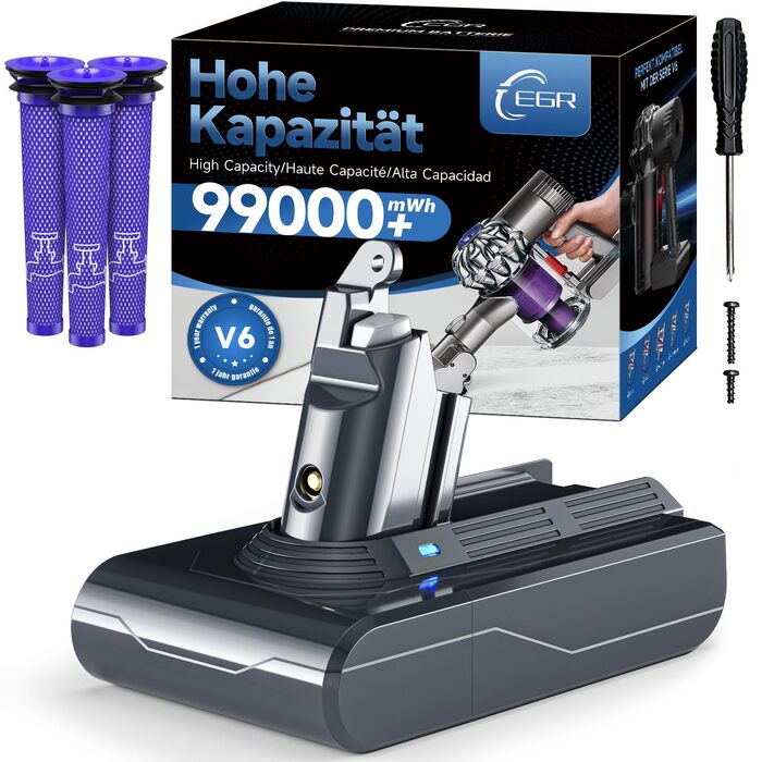 Акумулятор для пилососа Dyson Absolute/Animal/Motorhead/Fluffy SV10 (V6) з 5 фільтрами та гвинтами