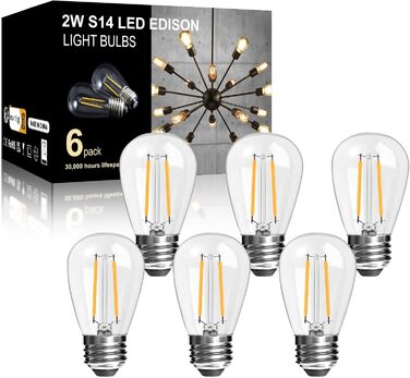 25 LED-ламп E27 2W, тепле світло 2700K, скляні, для ліхтарів та гірлянд, не димуються, заміна 20W