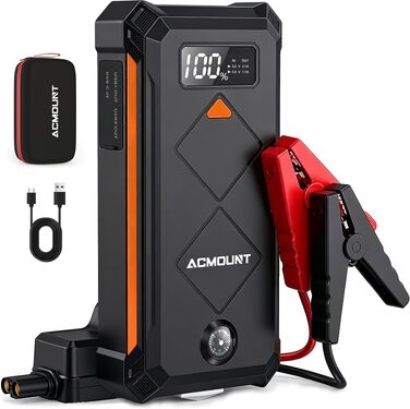 Бустерний пускач Acmount P110 7000A Powerbank для авто (12л бензин/10л дизель) з LED-ліхтарем, компасом та молотком для PKW, SUV, мотоциклів, газонокосарок, помаранчевий