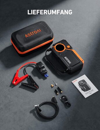 Пусковий пристрій AstroAI Starthilfe Powerbank для авто 8000А з компресором, помаранчевий