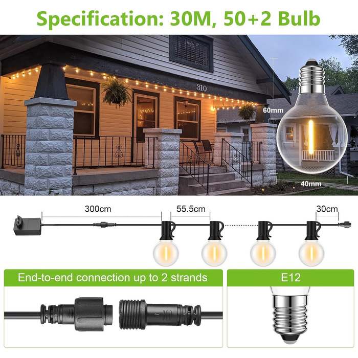 Гірлянда світлодіодна вулична 45.7м 150 LED 24V для вулиці, саду, вечірок, декору