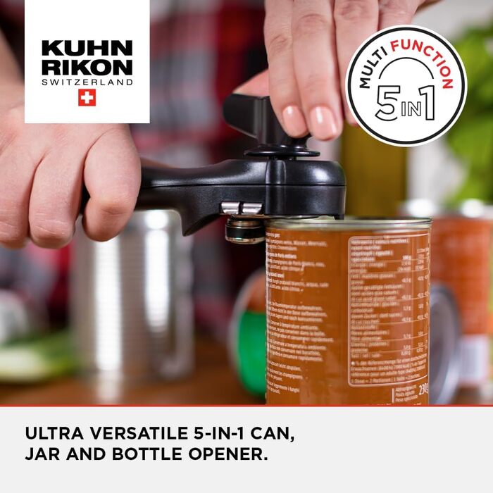 Відкривачка KUHN RIKON Auto Safety Master: безпечне відкривання банок та пляшок, сірий колір, без гострих країв