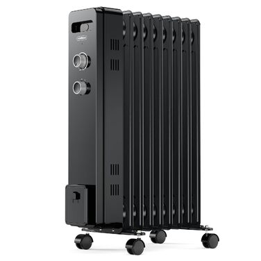 Масляний обігрівач VonHaus 2500W, електричний радіатор з термостатом, 3 режимами нагріву та таймером на 24 години, 9 секцій (Чорний)