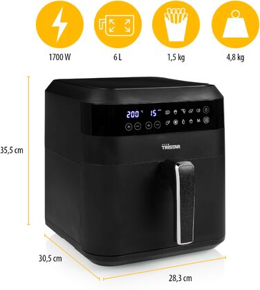 Фритюрниця Tristar FR-6999 цифрова аерофритюрниця XXL, 6 л, енергоощадна, 10 програм, чорна