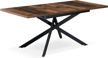 Розсувний обідній стіл LARS B&D Home, 120-160 x 80 см, на 4-6 осіб, з масиву дерева Texas-Eiche, чорний, для кухні/їдальні, індустріальний стиль