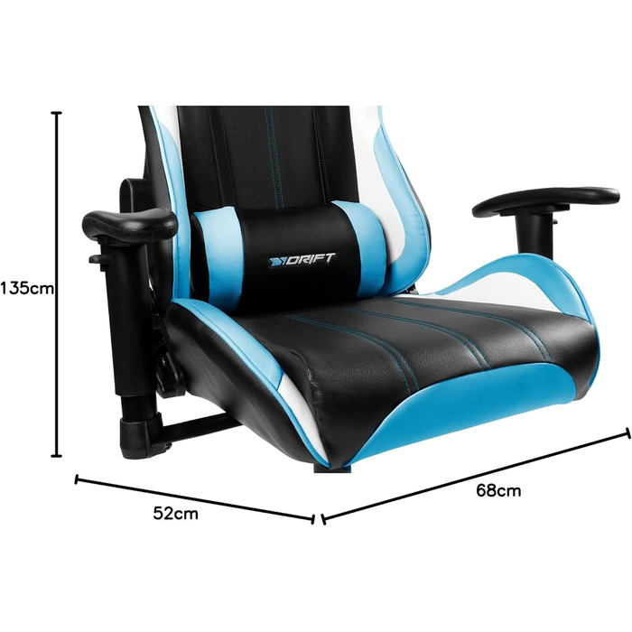 Ігрове крісло DRIFT DR175BUE, екошкіра, 2D-підлокітники, клас 4, обертове, чорний/синій