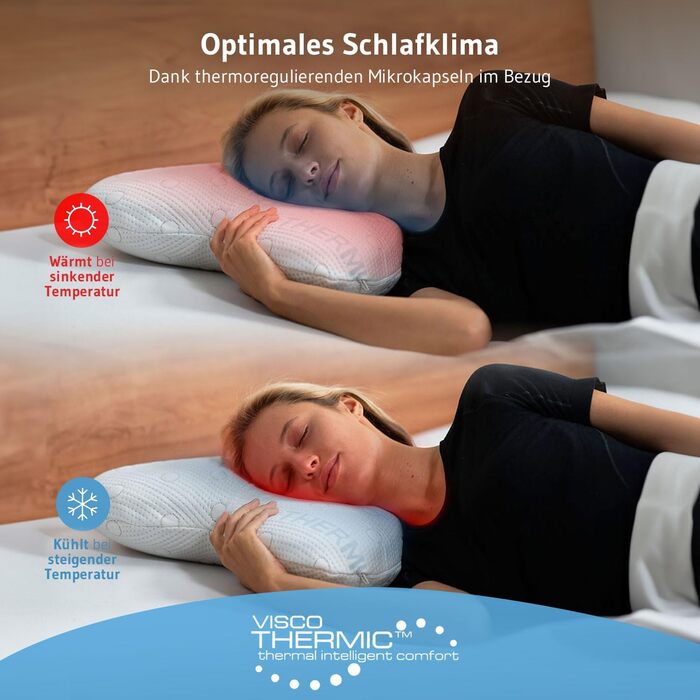 Ортопедична подушка для тих, хто спить на боці Acamar Thermic Ivory, комплект з чохлом, для профілактики болю в шиї, з піною з пам'ефекту, ергономічна подушка з термо-чохлом Acamar