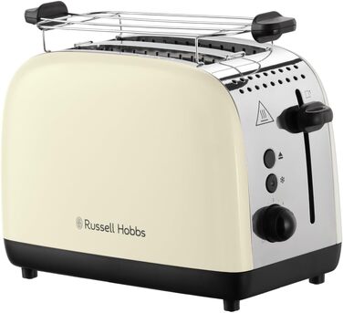 Тостер Russell Hobbs Colours Plus Edelstahl Creme на 2 тости, нержавіюча сталь - з підставкою для булочок, 6 режимів підсмажування, розморожування, Lift & Look, 1600 Вт