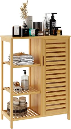 Шафа для ванної кімнати Sogesfurniture з бамбука, 66x33x87 см, з 4 полицями та жалюзі-дверцятами