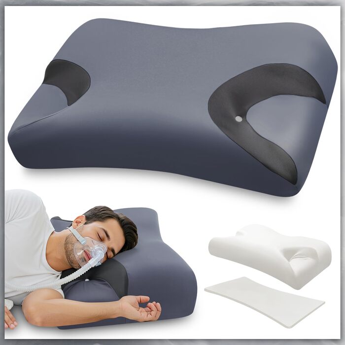 Регульована подушка для CPAP-терапії з ефектом пам'яті (Memory Foam) для сну на боці та спині, ергономічна ортопедична подушка під маску з вийманим вставкою, розмір Large