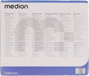 Хлібопічка MEDION MD 11011, 550 Вт, 19 програм, 1000 г, 3 рівні підсмажування, таймер, підтримка тепла