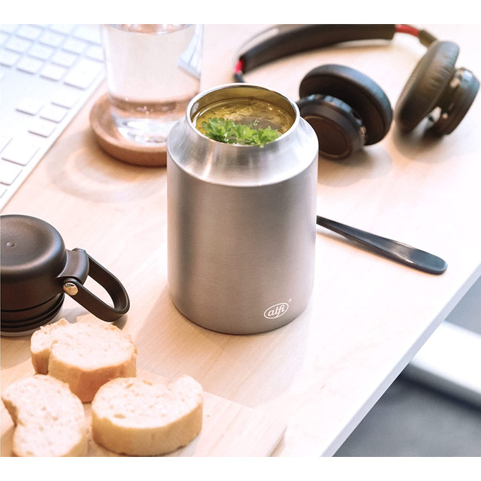 Термоконтейнер для їжі alfi CITY FOOD MUG 470 мл, нержавіюча сталь, ізольований, для супів, салатів, мюслі, зберігає тепло до 7 годин, холод до 14 годин, без BPA, можна мити в посудомийці, колір сірий