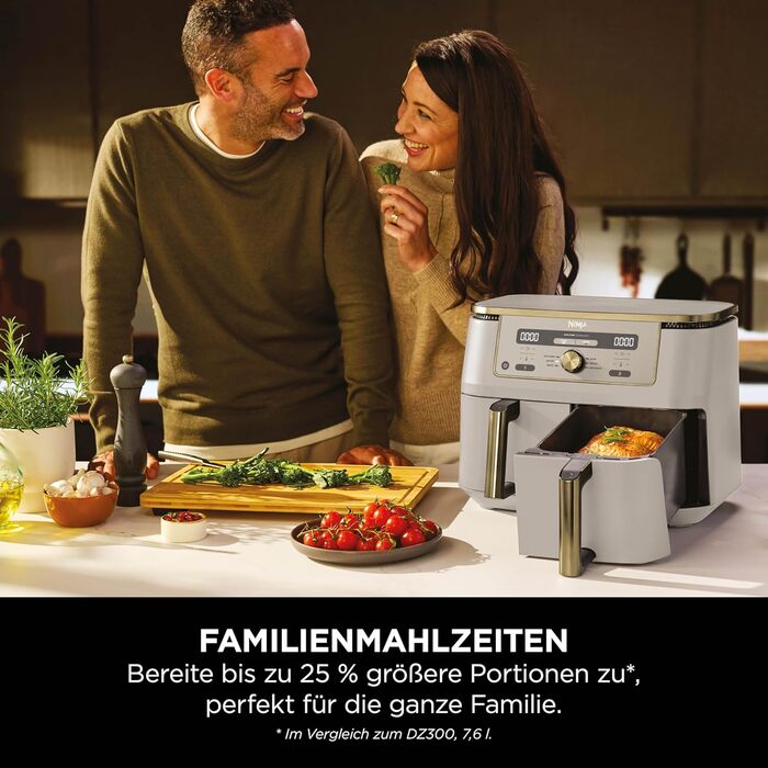 Фритюрниця Ninja Dual Zone Digital Air Fryer 9.5L, 6-в-1, 2 відсіки, Stone/Gold DZ400EUSTGD