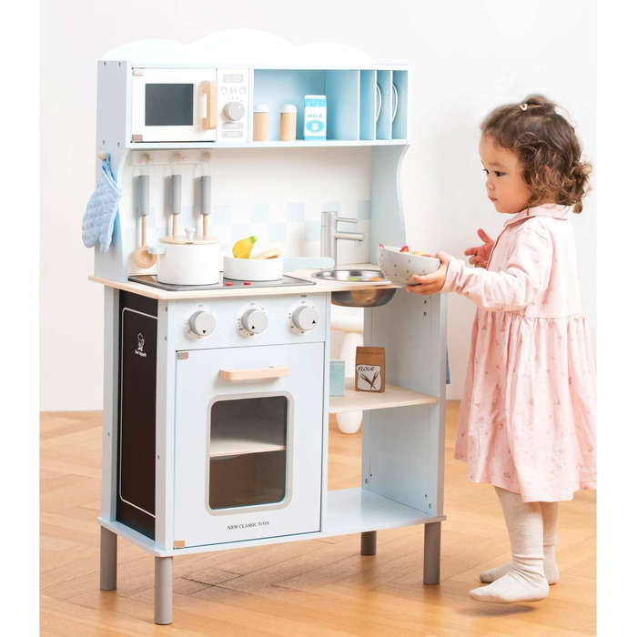 Дитяча кухня New Classic Toys 11065, сучасна, з плитою, синя, багатобарвна