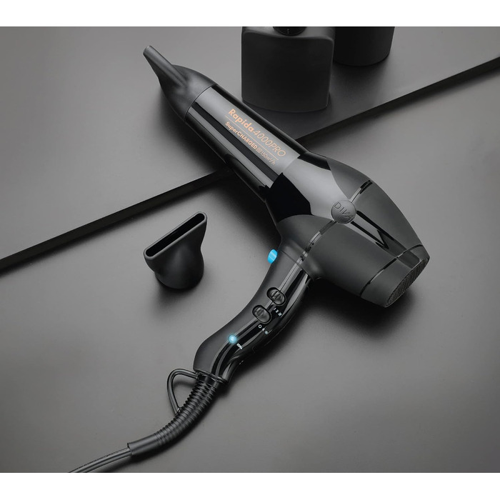 Фен для волосся Diva Styling Rapida 4000 Pro, 4 температурні та 2 швидкісні режими, Cool-Shot, надійний AC-мотор, чорний онікс
