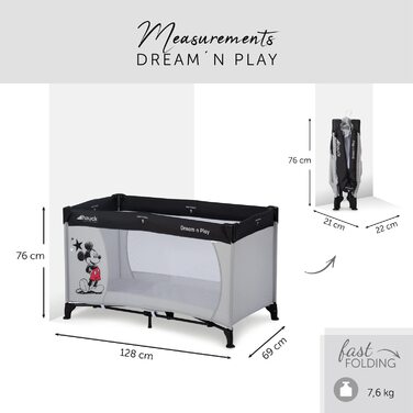 Дитяче ліжко-манежа Hauck Dream N Play з матрацом 120x60 см, з переносною сумкою та складним дном (Mickey Sterne)