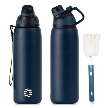 Термобутиль Fjbottle зі сталі нержавіючої з магнітною кришкою, герметична спортивна пляшка для води та напоїв (BPA-free), підходить для газованих напоїв, темно-синя, 1000 мл