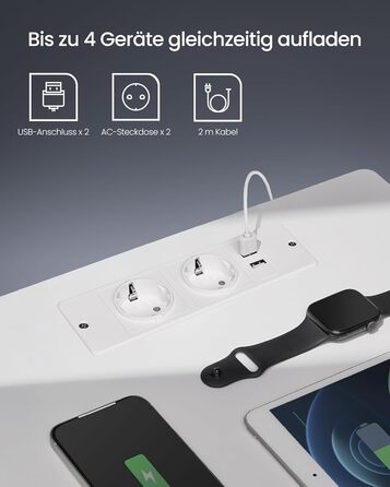 VASAGLE приліжковий столик з регульованим LED-підсвічуванням, розетками, USB, шухлядою, сучасний, для спальні та вітальні, білий хмарний LET618T15