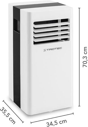 Мобільний кондиціонер TROTEC PAC 2600 X 3-в-1: охолодження, вентиляція, осушення, 2,6 кВт (9000 BTU/год) для приміщень до 34 м², 2 швидкості вентиляції