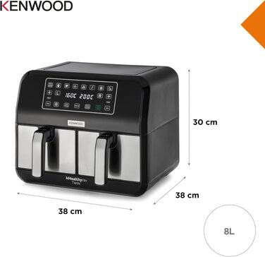 Аерофритюрниця з двома чашами Kenwood kHealthy Fry HFM20.000MB, 8л (2x4л), 8 програм, Dual Cook & Sync Finish, сенсорний дисплей, антипригарне покриття
