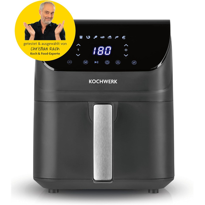 Аерофритюрниця Rachs KOCHWERK Vario-Doppelkammer 9 л з подвійною камерою, сенсорним керуванням та 8 програмами, 2700 Вт, Smart-Cook, сіра
