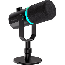 FEELWORLD PM1 Динамічний мікрофон XLR/USB з RGB-підсвічуванням для подкастів, геймінгу та YouTube. Комплект з підставкою та кабелем