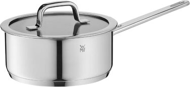 Каструля WMF Compact Cuisine 20 см з кришкою з термостійкого скла, 2.5 л, нержавіюча сталь Cromargan, з маркуванням об'єму, для приготування пасти та молока, сумісна з індукцією