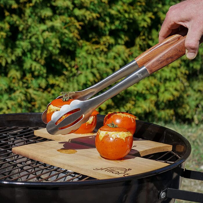 Преміум набір гриль-інструментів grillart, 3 предмети з нержавіючої сталі та дерев'яними ручками – щипці, лопатка, вилка з подовженими ручками, ідеальний аксесуар для гриля