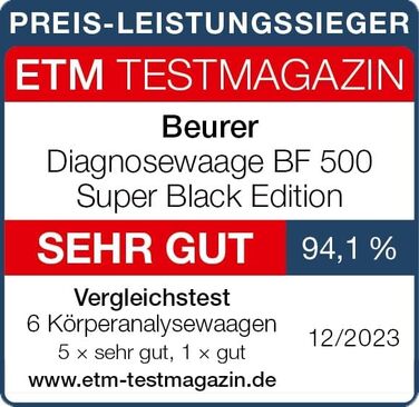 Beurer BF 500 Діагностичні ваги з Bluetooth, цифрові ваги для тіла з додатком, вимірювання жиру, м'язової маси, великий дисплей