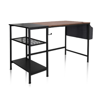 Робочий стіл / письмовий стіл WORKSPACE H I 120 x 60 см з бічною полицею, чорний / коричневий hjh OFFICE