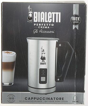 Bialetti Електричний спінювач молока 240 мл, 500 Вт, нержавіюча сталь, сріблясто-чорний, для однієї чашки