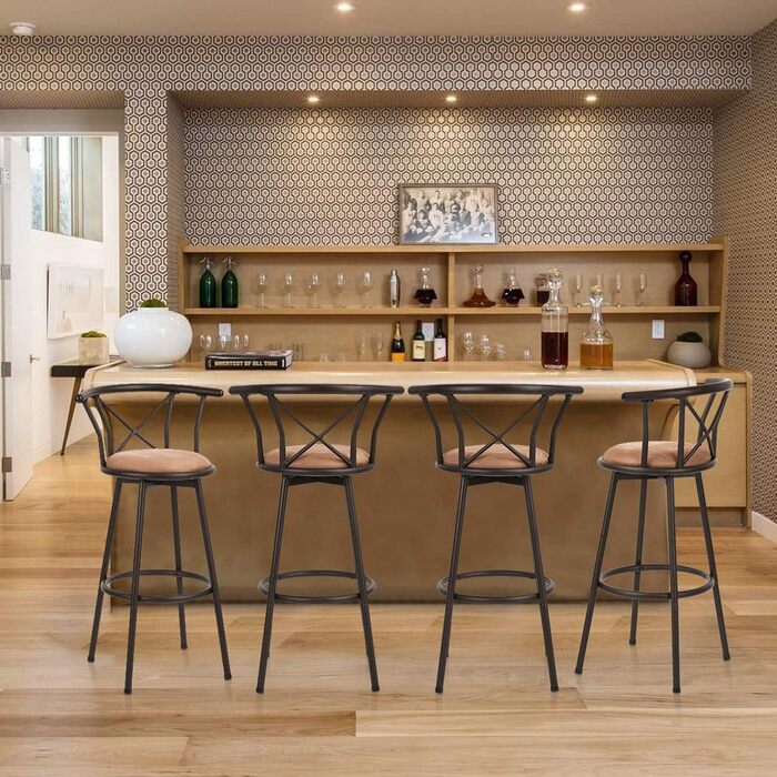 Барні стільці MEUBLE COSY 4 шт. з підніжкою, обертаються, 75,5 см, коричневі, для кухні, бару, їдальні, в стилі індустріальному
