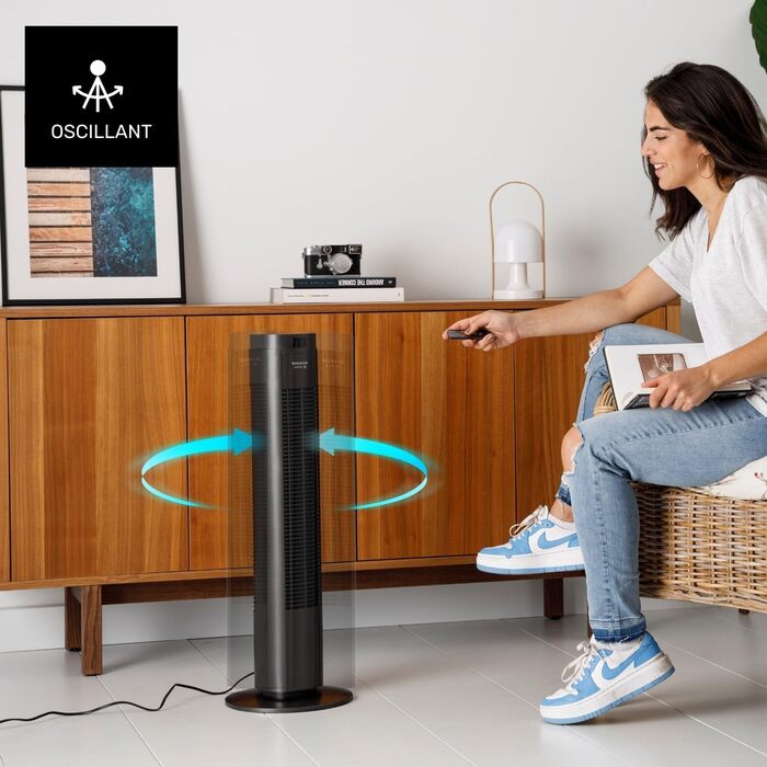 Вентилятор вежний Taurus Babel RCH 50W, 86 см, сірий: 4 режими, таймер, пульт, сенсорний екран