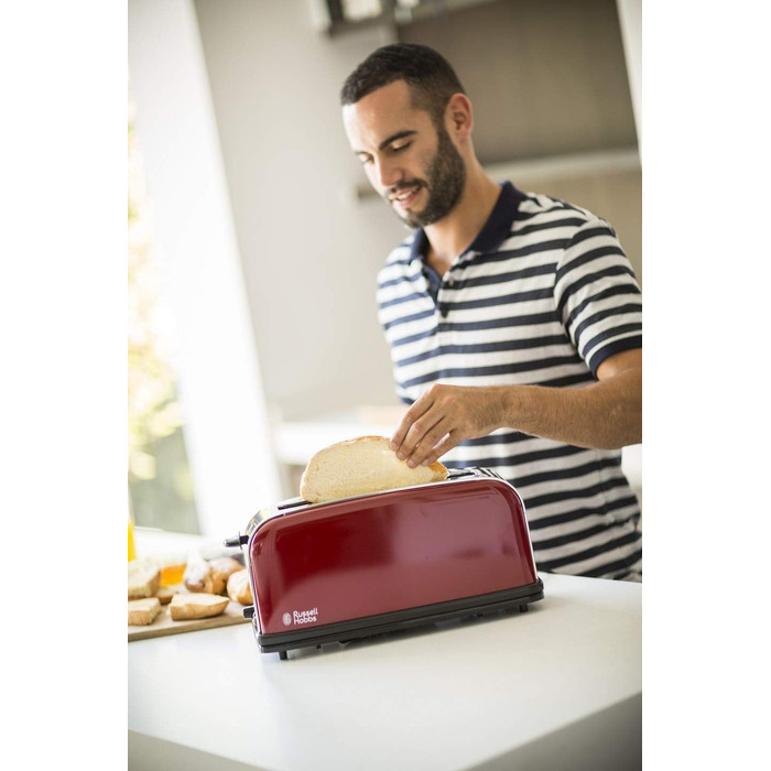 Тостер Russell Hobbs Colours+ Нержавіюча сталь, Червоний – 2 широкі слоти, підставка для булочок, 6 режимів, розморожування, 1000 Вт