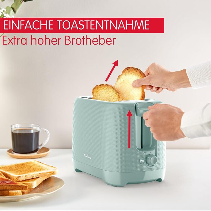 Тостер Moulinex Morning LT2M1310 Евкаліптовий - 2 відділення, 7 режимів підсмажування, підставка для булочок