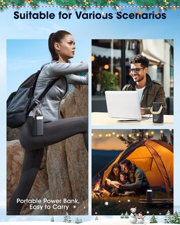 Power Bank 60000mAh Große Kapazität: Портативний акумулятор 60000mAh з USB-C, 3 виходи, 22.5W, для ноутбука, смартфона, планшета (Чорний)