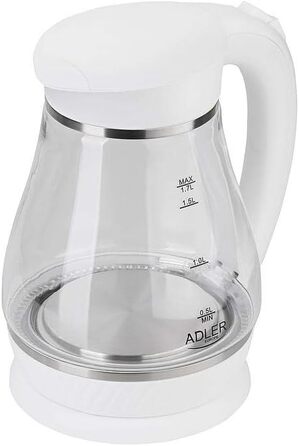 Електрочайник Adler AD 1274, 1.7 л, білий, скляний, LED підсвітка, для води, очищення та заварювання чаю