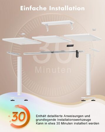 Регульований по висоті письмовий стіл Airfish 120x60 см з підставкою для монітора, білий