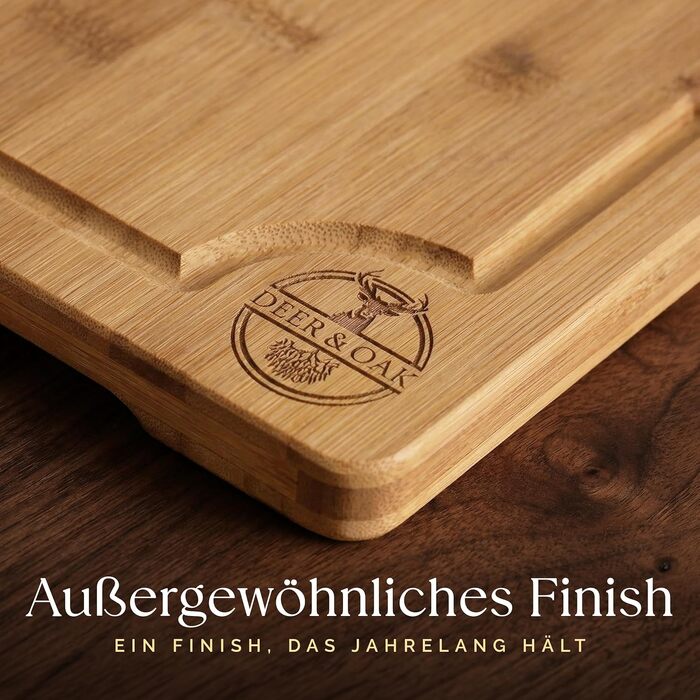 Набір дощок для нарізання Deer & Oak з бамбука XXL та велика (43x30 & 38x25 см) – 2 дерев'яні дошки для м'яса та овочів + ніж (3 предмети)