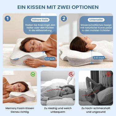 Подушка для шиї з Memory Foam, анатомічна для сну на боку та спині, біла. Ортопедична подушка для підтримки шийного відділу хребта.