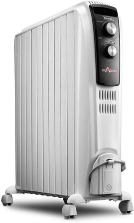 Масляний обігрівач De'Longhi Radia S TRRS0715, 1500 Вт, 7 секцій, з термостатом та захистом від замерзання, білий