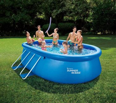 Овальний басейн Summer Waves Quick Up 457x305x107 см, синій, комплект для саду з фільтром, драбинкою, підстилкою та тентом