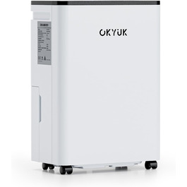 Електричний осушувач повітря OKYUK 12L з цифровим дисплеєм, для дому 40м², з автовимкненням, для кемпінгу, ванної кімнати, підвалу (12L, білий)