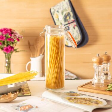 Ємність для спагеті з кришкою Argon Tableware, скляна, 2 л, набір 3 шт, помаранчева ущільнювач