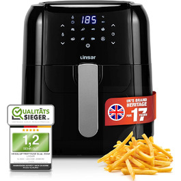 Linsar аерофритюрниця 5 л, з таймером, сенсорним екраном, функцією підігріву, регулюванням температури, енергоощадна, 1400 Вт, чорна, велика