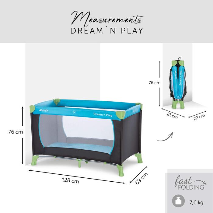 Дитяче дорожнє ліжечко Hauck Dream N Play, складане, з народження до 15 кг, 120x60 см, з сумкою, синє